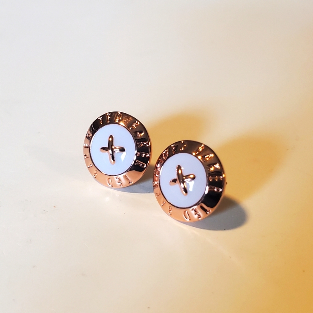 Ted Baker Elody LILAC and ROSE GOLD Enamel Button Earrings